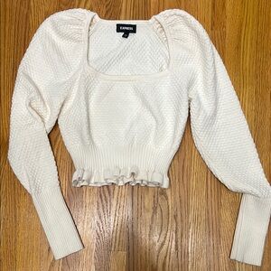 Like new Express Cream Ribbed Ruched Long Sleeve sweater